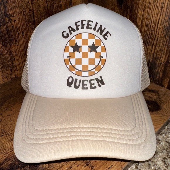 Handmade Accessories - “Caffeine Queen” Handmade Tan Trucker Hat